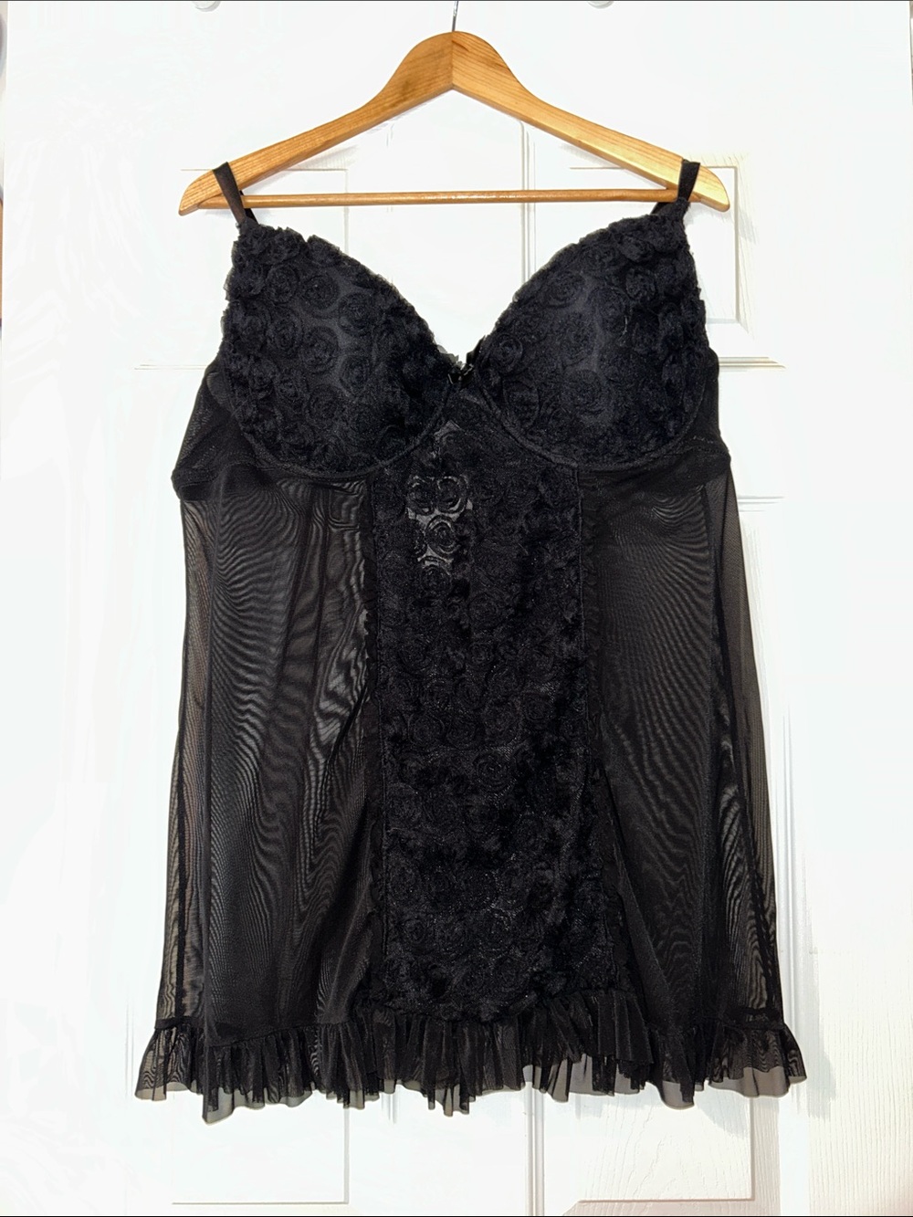 torrid Black Floral Lace & Mesh Chemise with Ruffle Hem